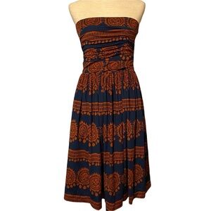 Anthropologie Girls From‎ Savoy Orange Blue Strapless Dress Size Small